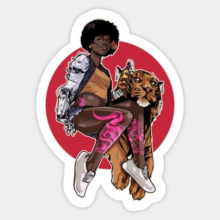 Tiger and a Lady - cyberpunk Sticker